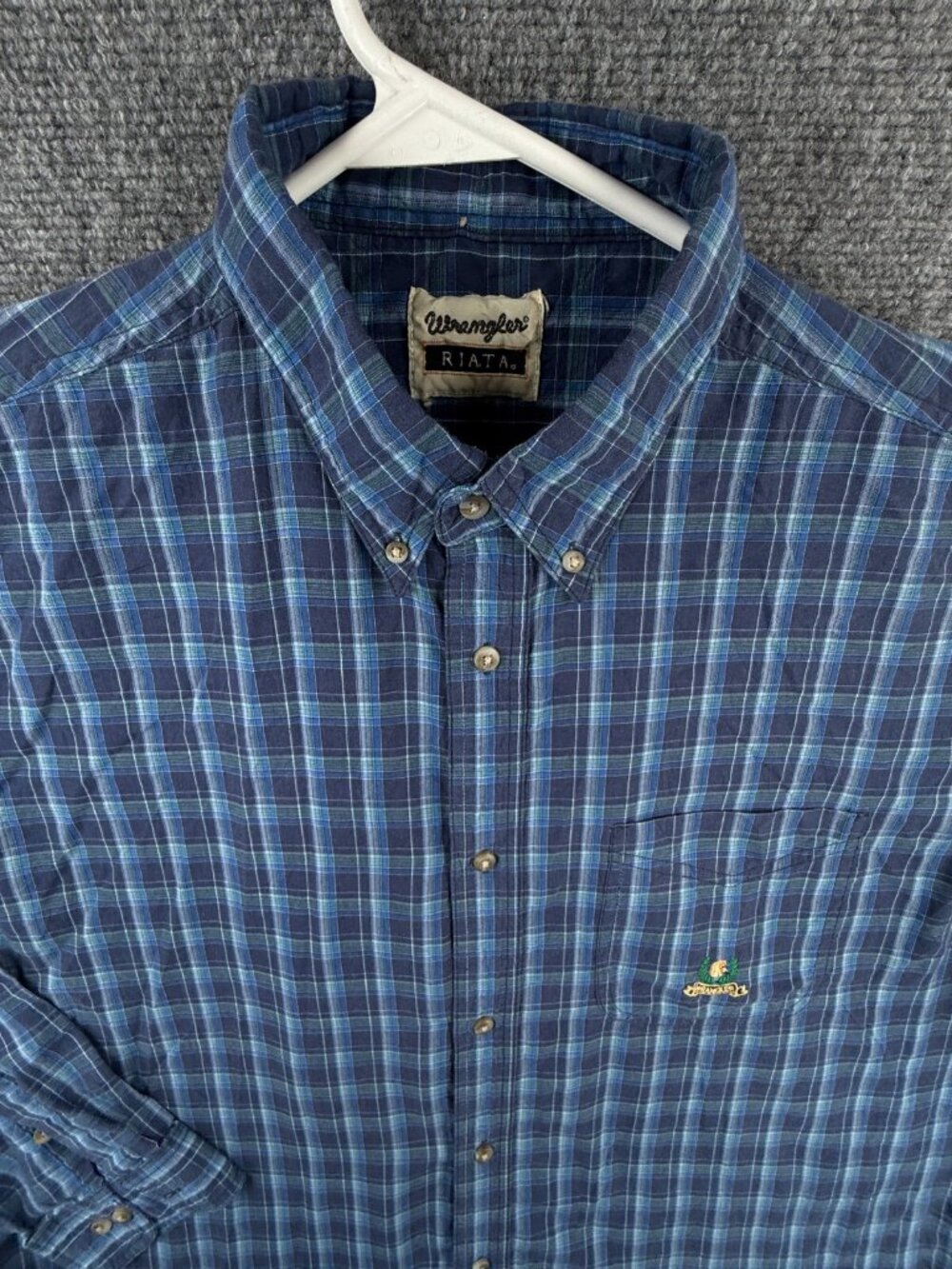 Wrangler Riata Blue Plaid Long Sleeve Button Up Shirt Western Lightweight XL/2XL
